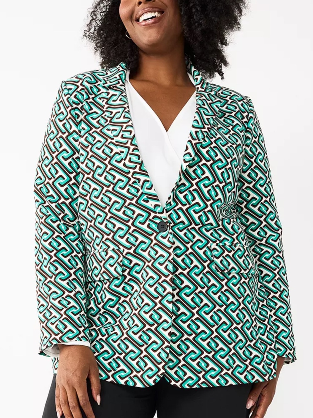 Plus Size Geo-Print Single-Button Blazer NWOT